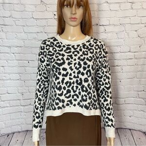 Yes Lola Leopard Print Cotton Blend Long Sleeve Cropped Sweater Size XS